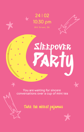 Moonlight Sleepover Party Invitation 4.6x7.2in Design Template