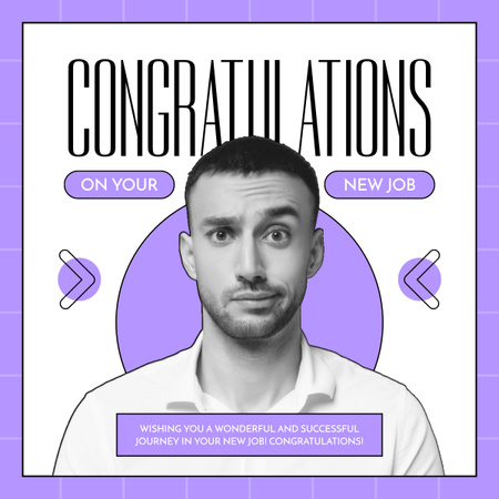 Plantilla de diseño de Felicitaciones por el nuevo trabajo para el joven guapo LinkedIn post 