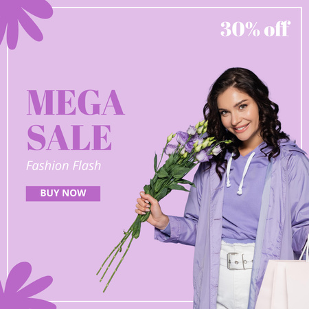 Female Fashion Clothes Sale with Woman with Flowers Instagram Design Template