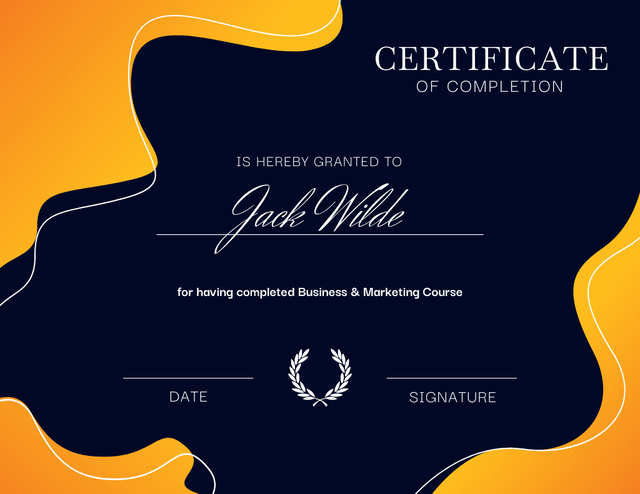 Award for Business and Marketing Course Completion Certificate Design Template