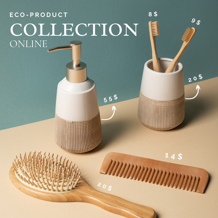 Ontwerpsjabloon van Instagram van Ecoconcept met houten tandenborstels en kammen