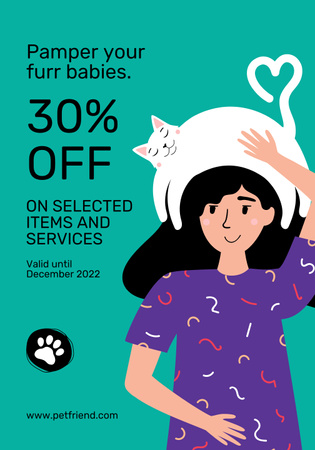 Funny Woman with Cat on Head Poster 28x40in Design Template