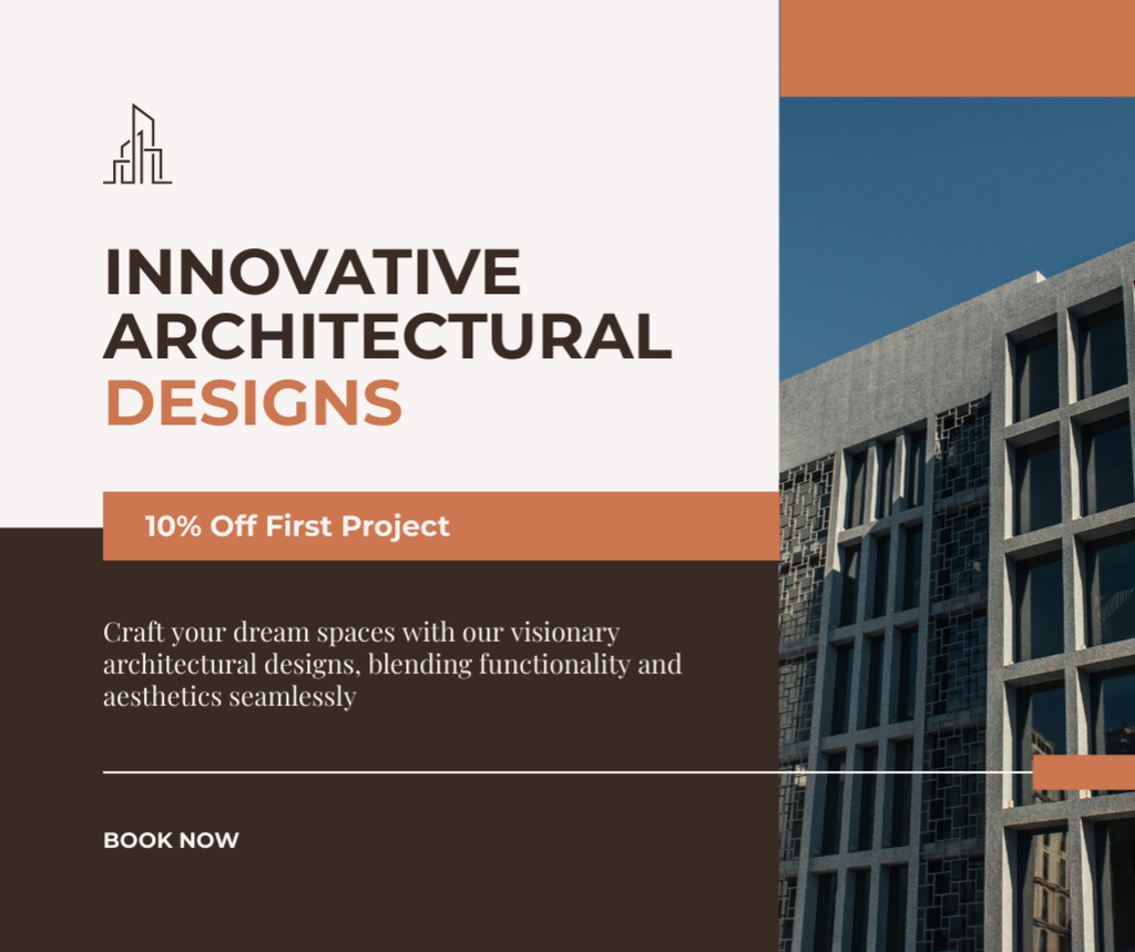 Fabulous Architectural Designs With Discount And Booking Facebook Design Template