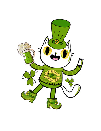 Funny Cat in National Dress for St. Patrick's Day T-Shirt – шаблон для дизайну
