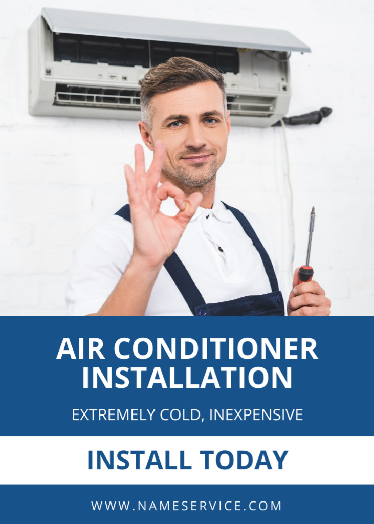 Confident Repairman on HVAC Systems Services Offer Flayerデザインテンプレート