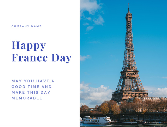 French National Day Announcement with View of Eiffel Tower Postcard 4.2x5.5in Tasarım Şablonu