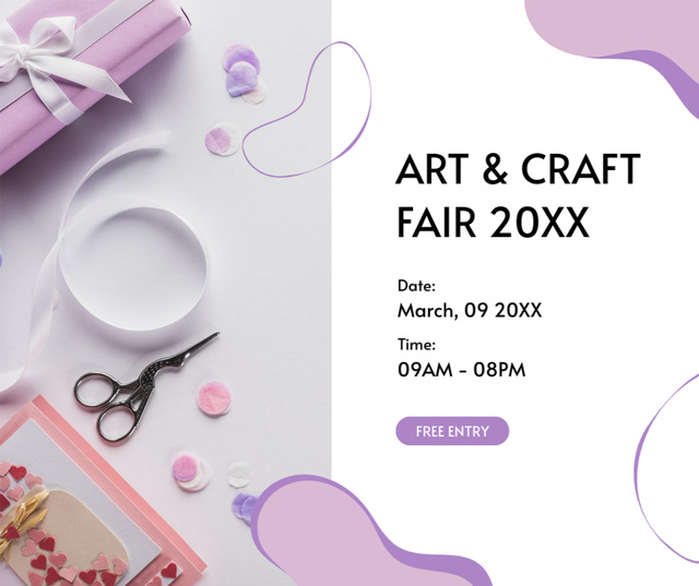 Plantilla de diseño de Beautiful Purple Craft Fair Announcement Facebook 