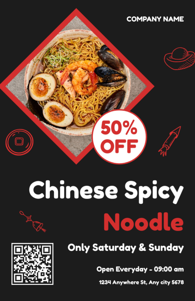 China Hot Noodle Discount Announcement Recipe Card Πρότυπο σχεδίασης