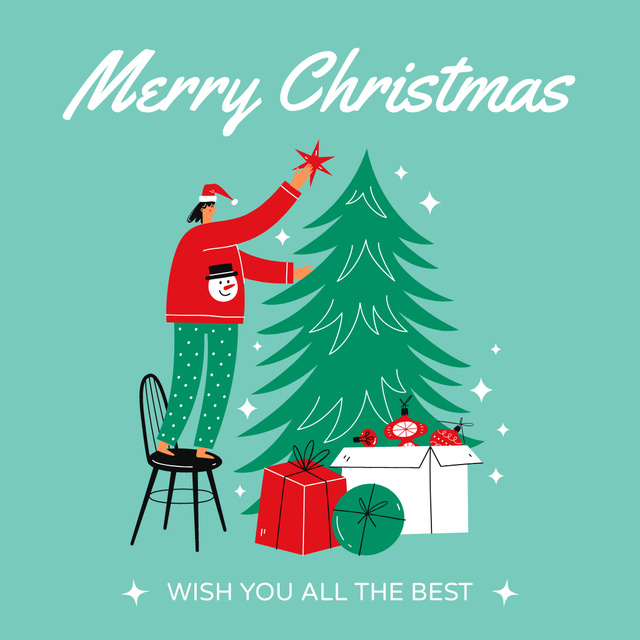 Christmas Holiday Greeting with Tree Instagram Tasarım Şablonu