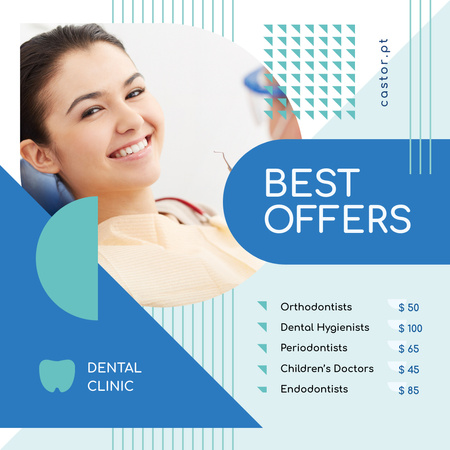 Dental Clinic Offer Woman Smiling at Checkup Instagram Design Template