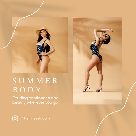 Young Woman in Fashionable Swimsuit Instagram tervezősablon