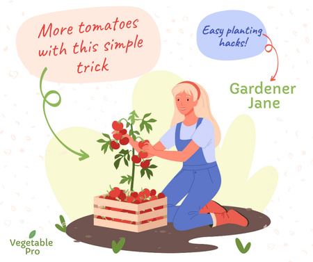 Plantilla de diseño de chica jardinero plantación de tomates Facebook 