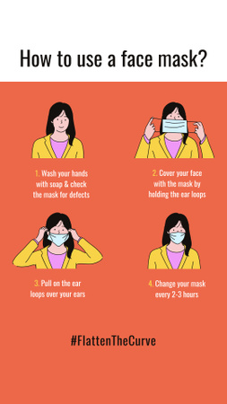 Plantilla de diseño de Reglas de seguridad #FlattenTheCurve con mujer con máscara Instagram Story 
