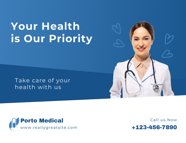 Healthcare Center Ad with Friendly Doctor Thank You Card 5.5x4in Horizontal Design Template