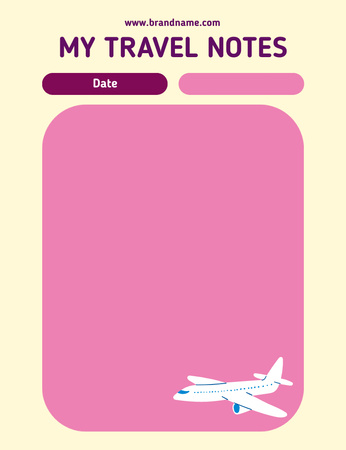 Vaaleanpunainen matkasuunnittelija lentokoneen kanssa Notepad 107x139mm Design Template