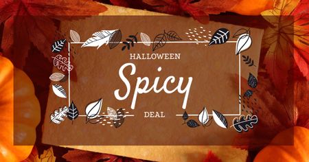 Halloween Sale Offer in Autumn Leaves Frame Facebook AD Design Template