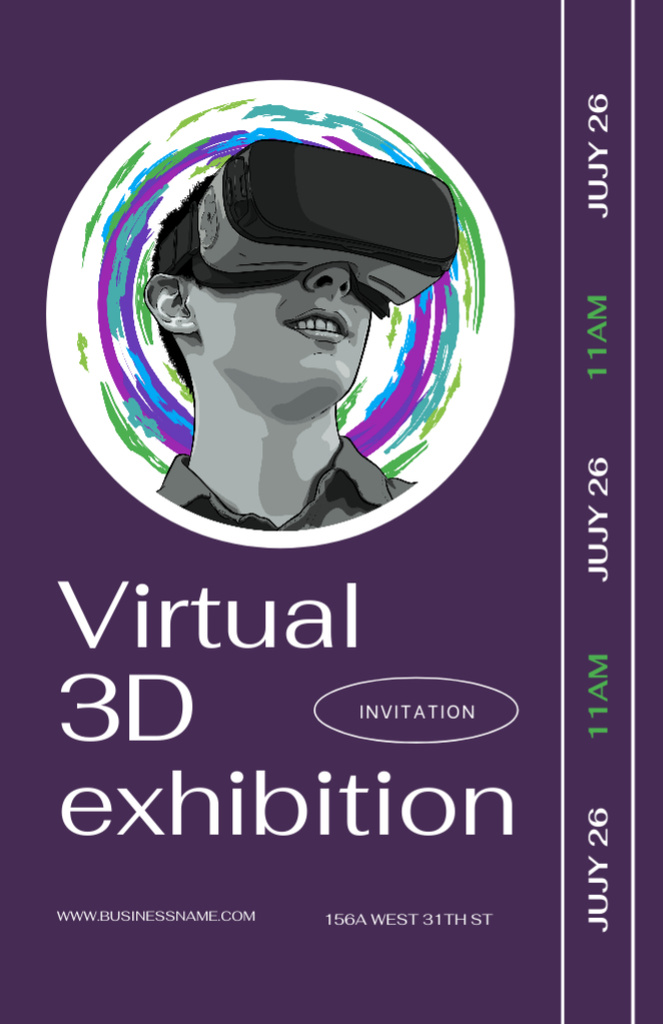 Virtual Exhibition Announcement Purple Invitation 5.5x8.5in Design Template