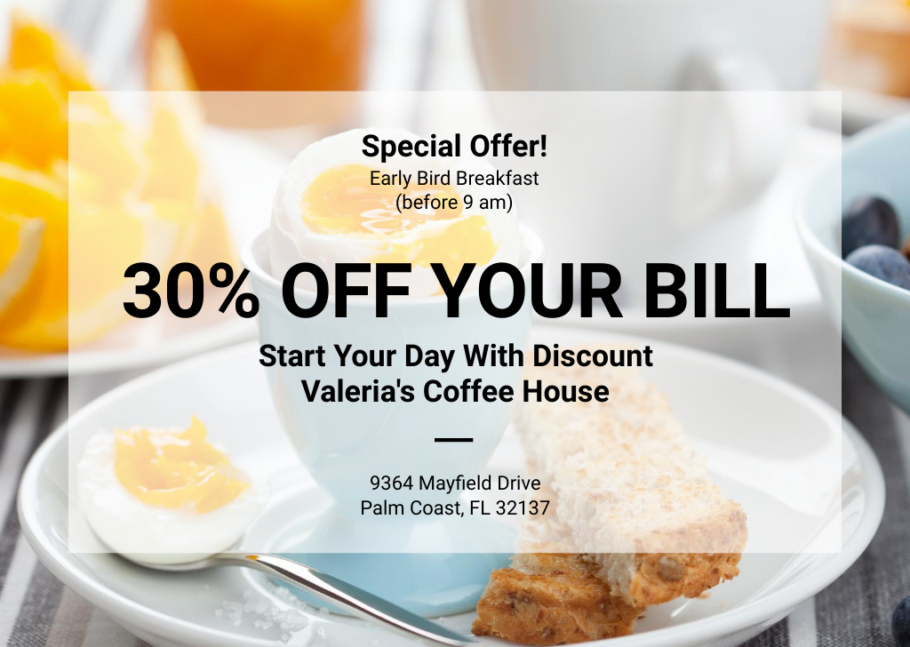 Announcement of Discount on Breakfast with Morning Eggs Flyer A6 Horizontal Πρότυπο σχεδίασης