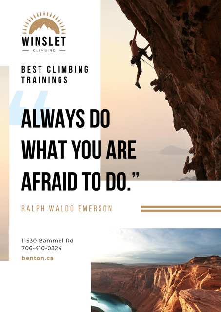 Designvorlage Climbing Courses Offer with Man on Rock Wall für Poster