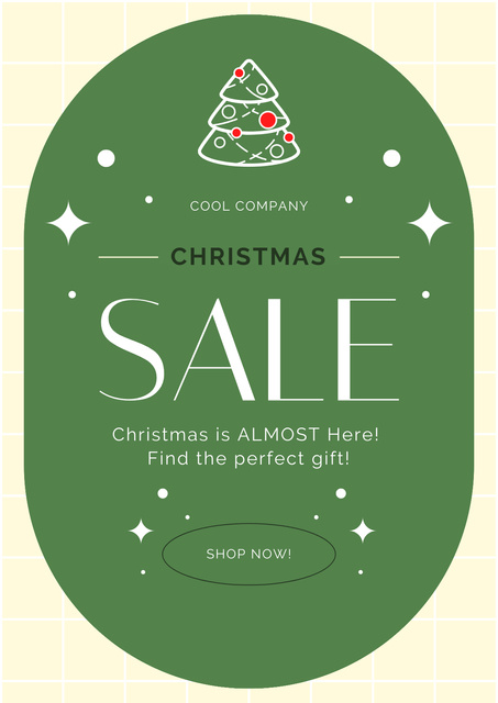Christmas Sale with Tree and Stars Poster Design Template