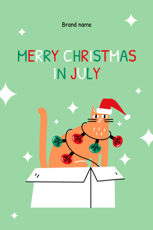 Template di design Christmas In July Greeting With Cute Cat Postcard 4x6in Vertical