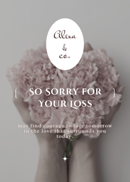 Modèle de visuel Sympathy Phrase with Pink Flowers Bouquet in Hands - Postcard A6 Vertical