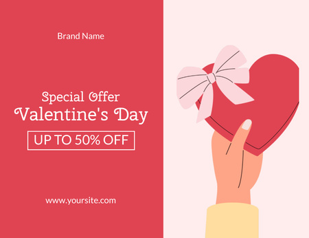 Special Offer Discounts for Valentine's Day Thank You Card 5.5x4in Horizontal Design Template
