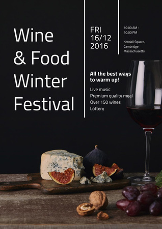 Food Festival Invitation with Wine Poster Design Template