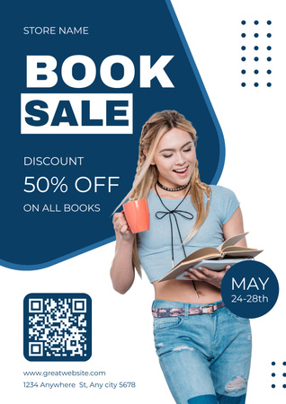 Plantilla de diseño de All Books Discount Offer on Blue Poster 