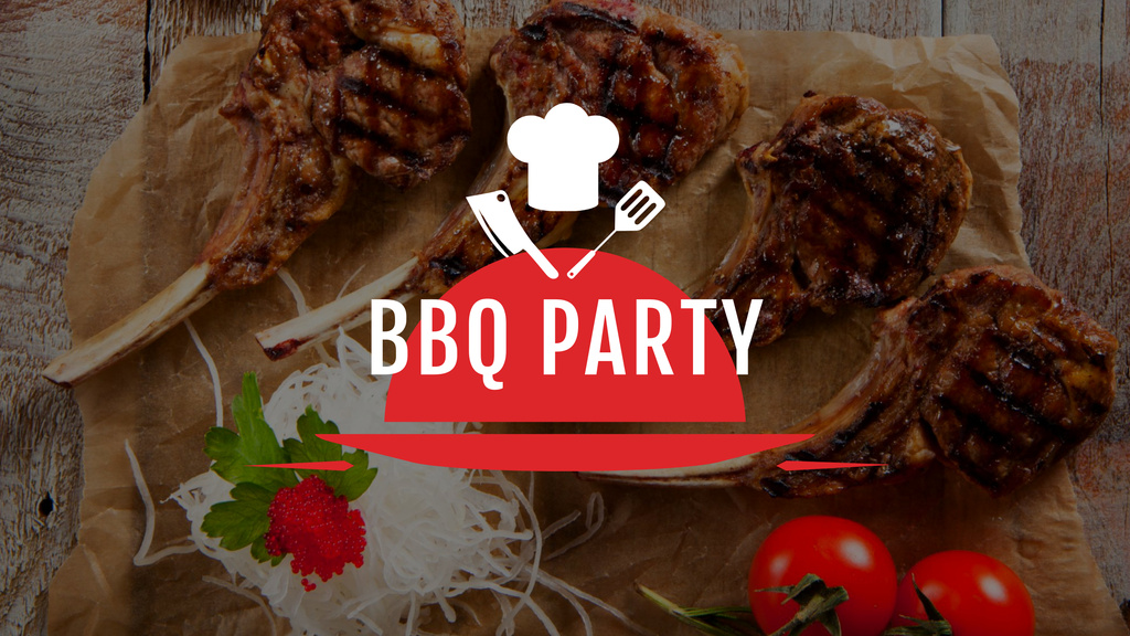 BBQ Party Invitation with Grilled Meat Youtubeデザインテンプレート