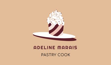 Plantilla de diseño de Pastry Cook Services Offer with yummy Cupcake Business card 