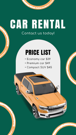 Car Rental Service Offer With Price List Instagram Video Story Design Template