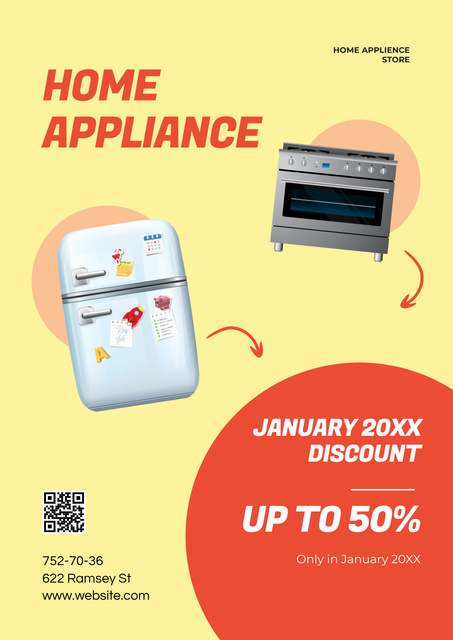 Household Appliance Discount Red and Yellow Poster Design Template
