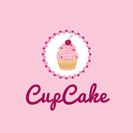 Bakery Ad with Cute Sweet Cupcake Logo 1080x1080pxデザインテンプレート