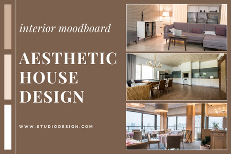 Esztétikus tervezés oh House bézs és barna színben Mood Board tervezősablon