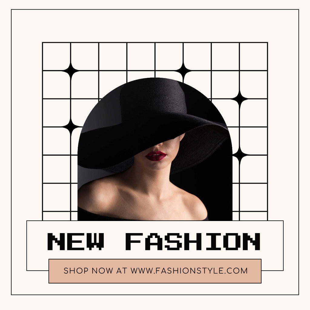 Template di design New Fashion Ad with Woman in Black Hat Instagram