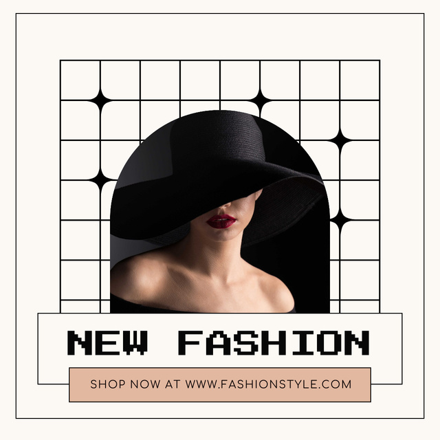 Plantilla de diseño de New Fashion Ad with Woman in Black Hat Instagram 