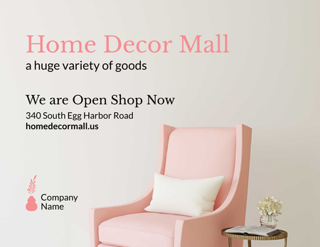 Ontwerpsjabloon van Flyer 8.5x11in Horizontal van Home Furniture Store Ad with Fashionable Modern Pink Armchair