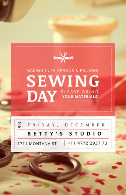 Sewing Day Event Announcement with Scissors Flyer 5.5x8.5in Design Template