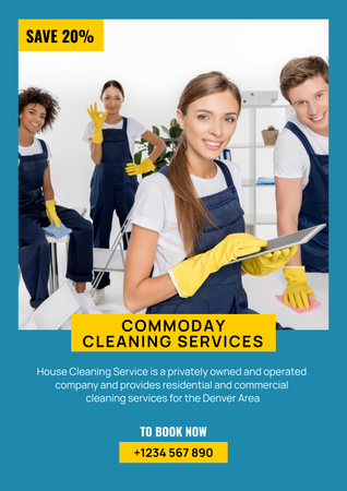 Cleaning Services Ad with Smiling Team Poster Design Template