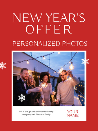 Ontwerpsjabloon van Poster US van Nieuwjaarsaanbieding van gepersonaliseerde foto's