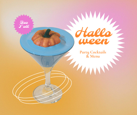 Halloween Cocktails Menu with Pumpkin in Drink Facebookデザインテンプレート