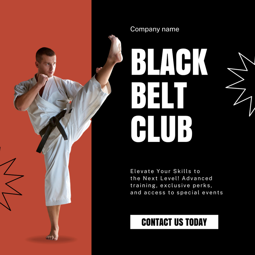 Ontwerpsjabloon van Instagram van Martial Arts Courses with Ad of Black Belt Club