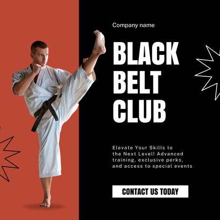 Ontwerpsjabloon van Instagram van Vechtsportcursussen met advertentie van Black Belt Club