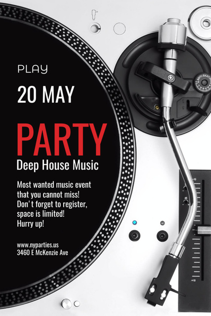 Popular Music Party Promotion with Vinyl Record Player Flyer 4x6in Design Template