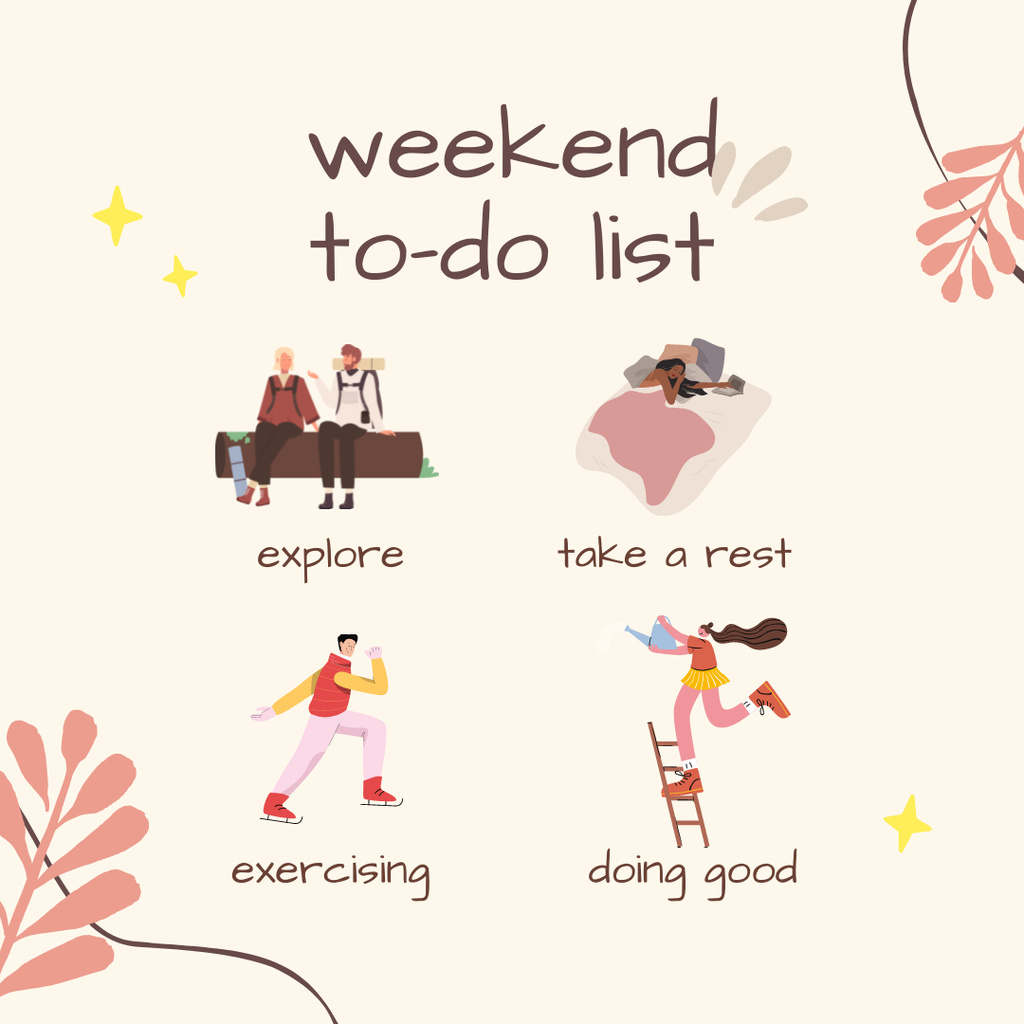 Weekend To Do List with Cartoon People Instagramデザインテンプレート