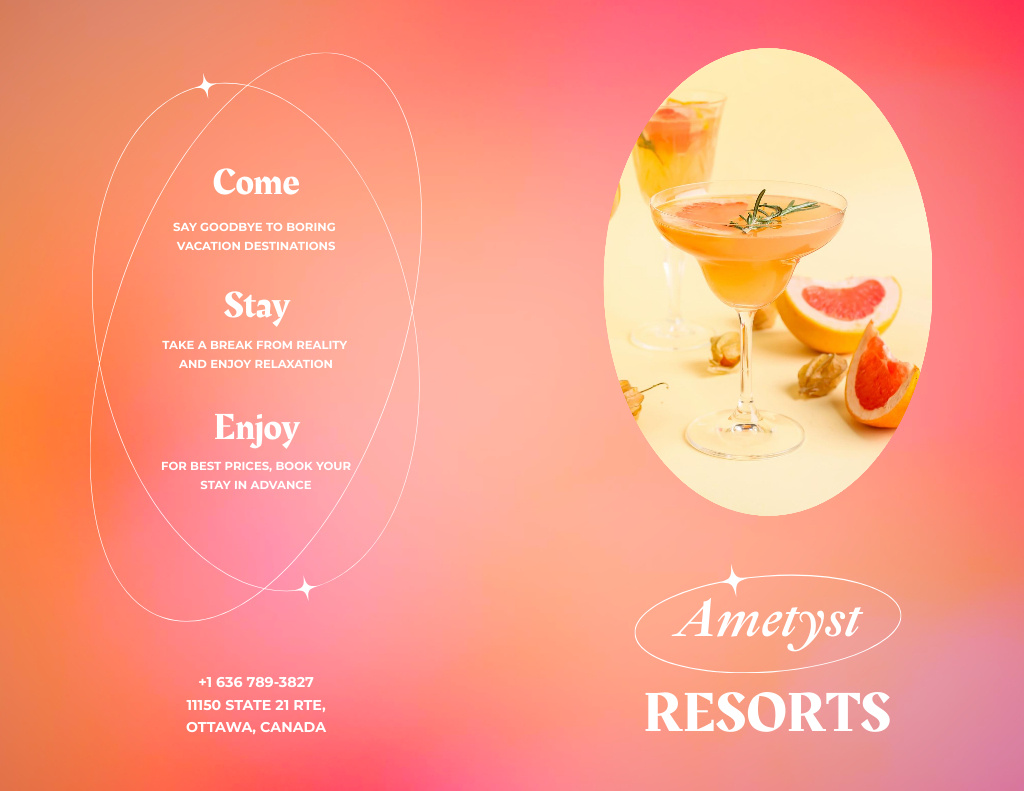 Perfect Resorts For Vacation With Summer Cocktails Brochure 8.5x11in Bi-fold Design Template