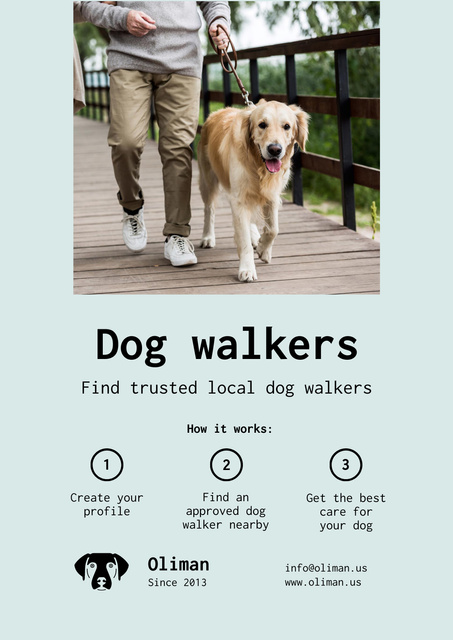 Dog Walking Services with Man and Retriever Poster Design Template