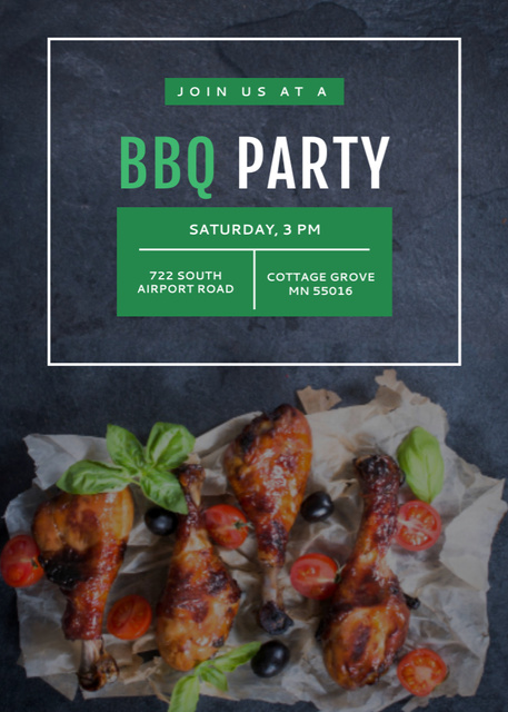 Template di design BBQ Party Announcement With Appetizing Grilled Chicken Postcard 5x7in Vertical