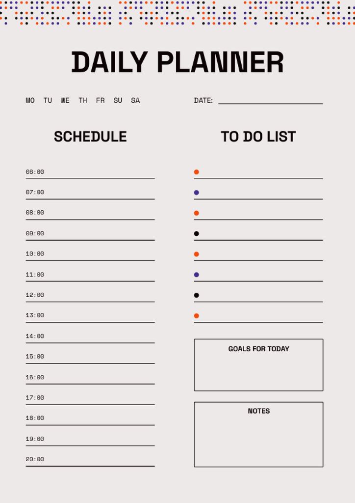 College Daily Planner Schedule Planner Design Template